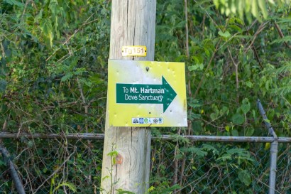 Sign pointing the way to the Mt Hartman Dove Sanctuary.