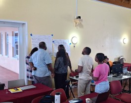 Participants vote with sticky dots on the highest priority actions for each objective.